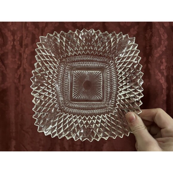 Set of 3 INDIANA GLASS Bowls Square Ruffle Diamond Point Candy Nut Dish Clear - Picture 4 of 16